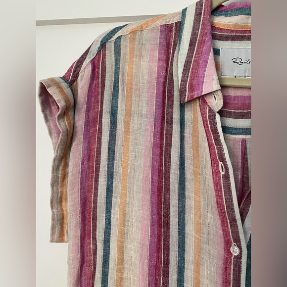 💜 Rails M Amelie Avila Stripe Linen Button Up Tie Bottom Top - Picture 5 of 7